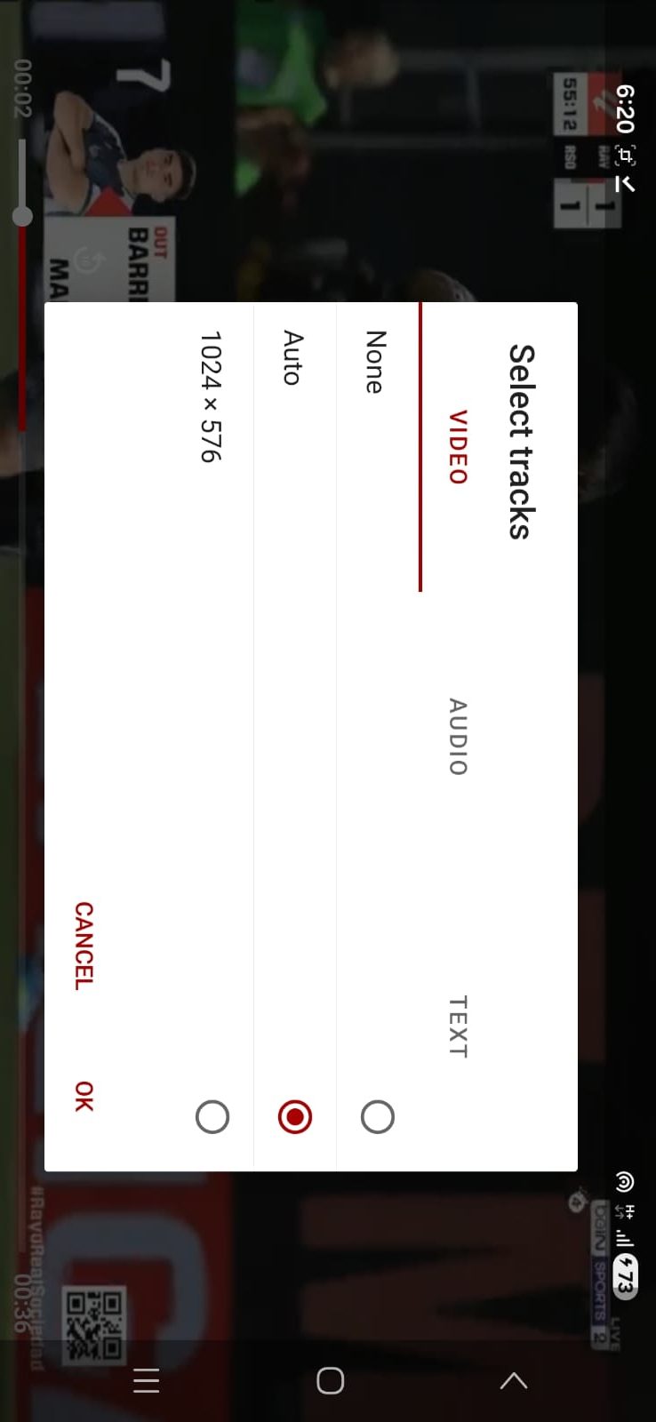 Video quality selector open