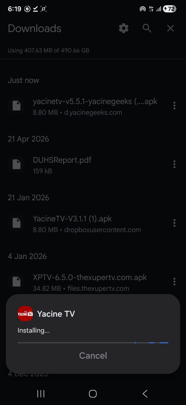 INSTALLED yacine tv apk