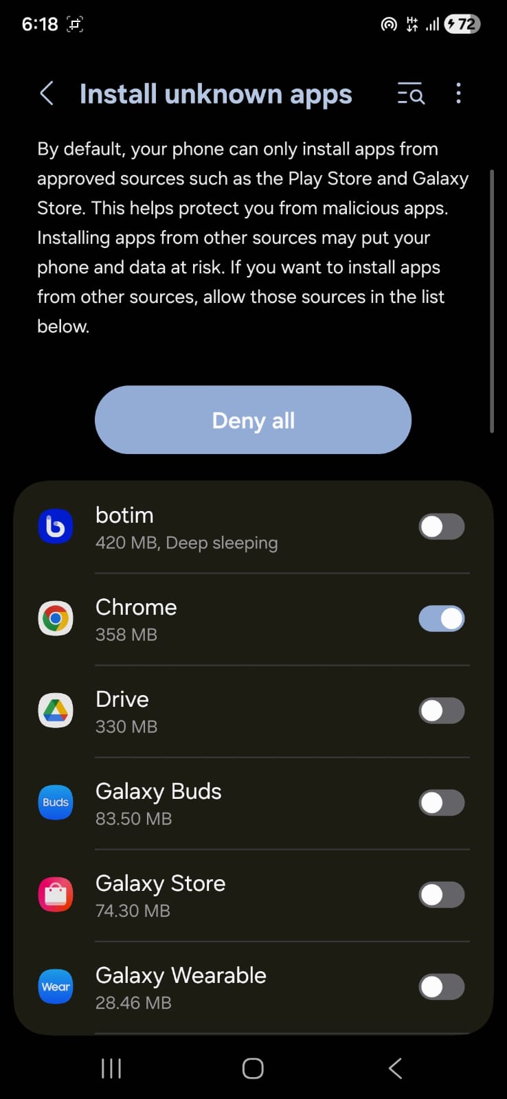"Unknown Sources" enable screen